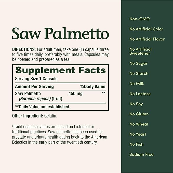 Nature's Bounty Saw Palmetto Support for Prostate and Urinary Health, Herbal Health Supplement, 450mg, 250 Capsules (Pack of 2)