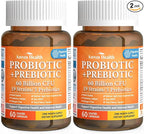 60 Billion Probiotics for Women and Men 19 Strains 5 Organic Prebiotics for Gut Digestive & Immune Health, Supports Diarrhea Gas Bloating, Vegan Probiotic Supplement Formula丨120 Caps