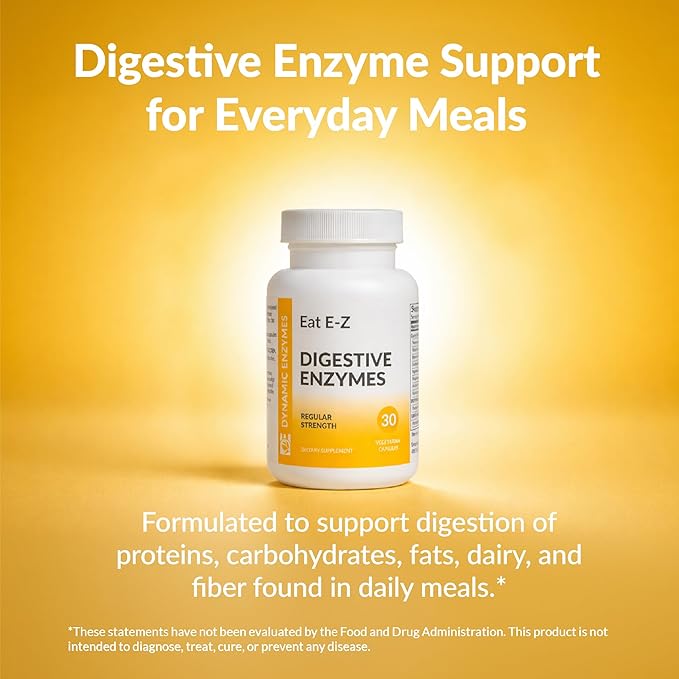 Eat E-Z Digestive Enzymes – Broad-Spectrum Enzyme Blend for Proteins, Carbohydrates, Fats, Dairy & Fiber – Supports Digestive Comfort & Occasional Bloating – 30 Capsules