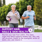 Sugar Free Biotin Hair, Skin & Nails Gummies, Supports Healthy Hair, Skin and Stronger Nails, with Vitamin C, Zinc Chewable Vitamin B7 Supplements for Women & Men, Vegan, Non-GMO, Grape, 60 Count