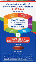 PreserVision AREDS 2 Eye Vitamins with CoQ10 for Heart Health,#1 Eye Doctor Recommended Brand,Lutein and Zeaxanthin Supplement with Vitamin C & E,Zinc,and Copper,100 Softgels,(Pack of 2)