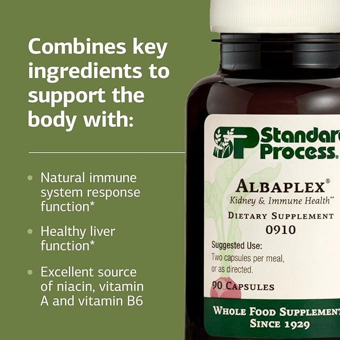 Standard Process Albaplex - Liver & Immune Health Dietary Supplement - Contains Vitamins A, B6 & C - Non-Dairy- 90 Capsules (45 Servings)