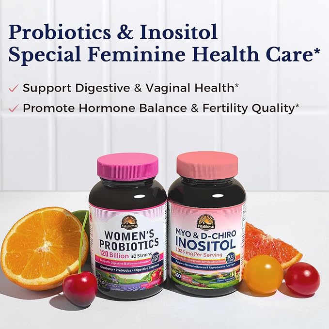 Vitalitown Inositol Supplement for Women, Myo-Inositol & D-Chiro Inositol, Ideal 40:1 Ratio, Hormone Balance & Healthy Ovarian Support for Women, Vitamin B8, Vegan, 60 Capsules, No Gluten