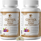 10-IN-1 Cortisol Supplements w/ KSM-66® Ashwagandha 300mg + L-Theanine 250mg, Magnesium Glycinate, Saffron, Phosphatidylserine, Turmeric & Vitamin C D3 B6 B5, For Women Men, 120 Capsules 2 Pack