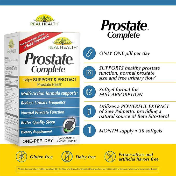 Real Health Prostate Complete - Prostate Supplements for Men, Prostate Health, Prostate Relief, Saw Palmetto for Men, One-per-Day Prostate Formula - 30 Count