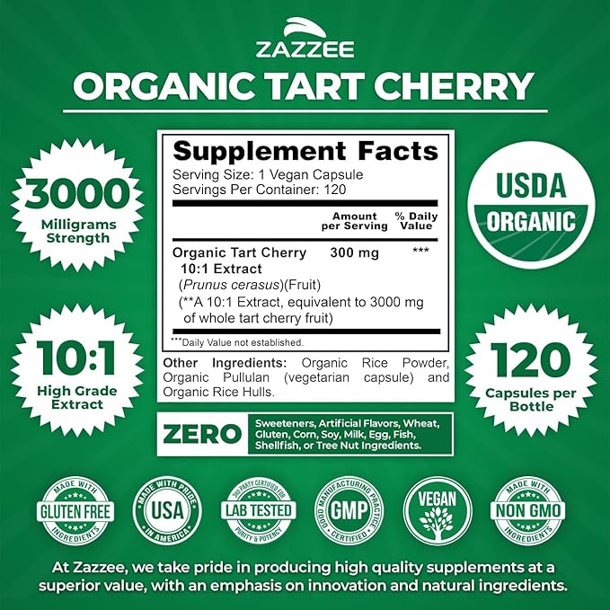 Zazzee Herbal Uric Acid Cleanse Bundle | USDA Organic Dandelion Root Extract Capsules Plus Super Concentrated 10:1 Organic Tart Cherry Extract Capsules | Non-GMO Vegan & ISO Lab Tested