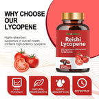 Lycopene Capsules, Natural Lycopene 200mg with Organic Reishi Mushroom 200mg Supplement for Prostate Health and Immune Support - Gluten-Free, Non-GMO, 60 Capsules (1 Pack)
