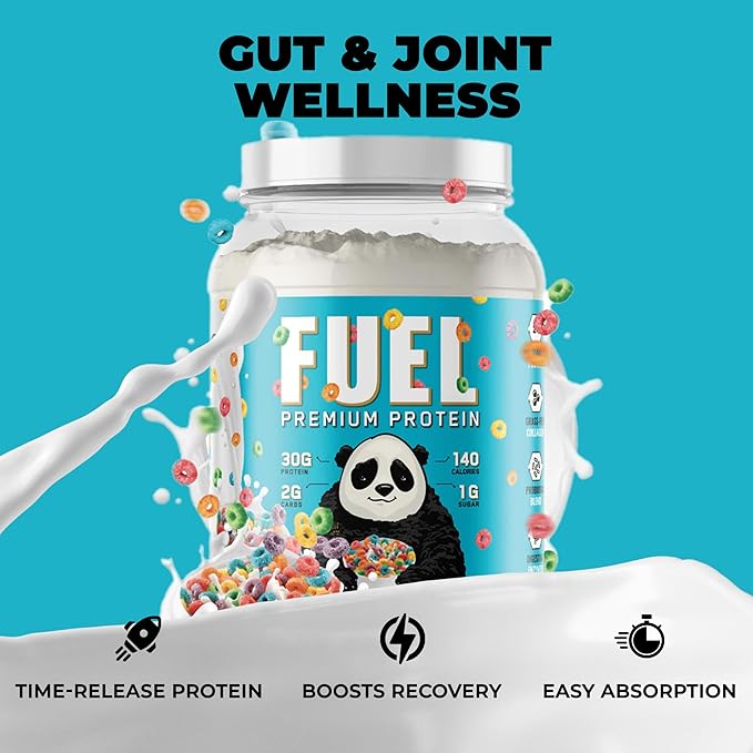 Underground Bio Labs Panda Fuel Premium Protein Whey,Hydrolyzed Collagen,Casein,Probiotics, Enzymes, Keto Friendly,Time Release, 25 Servings (2.5 Pound, Fruity Cereal)