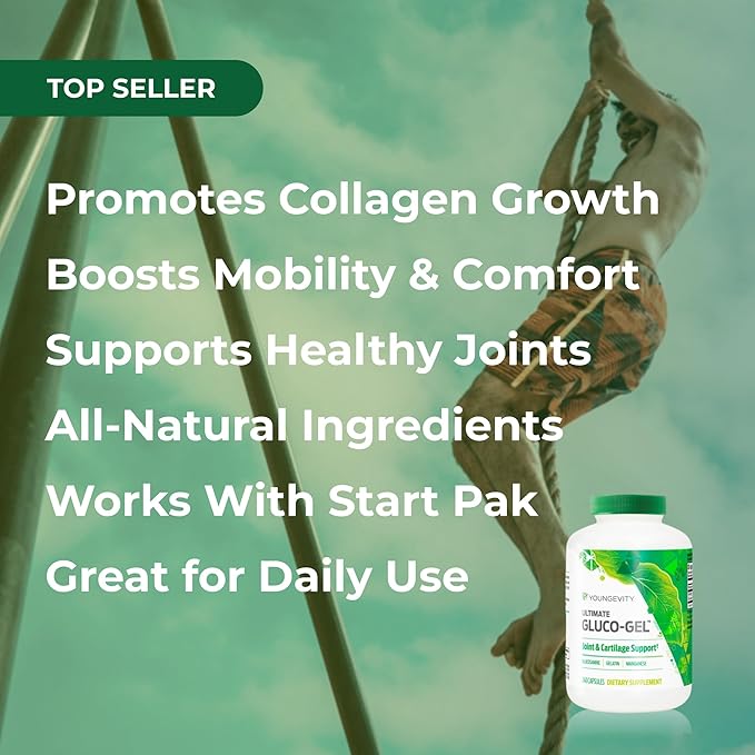 Youngevity Ultimate Gluco-Gel -for Tendons, Bones & Cartilage | Contains Glucosamine, Gelatin & Manganese | 240 Capsules | 1 Bottle
