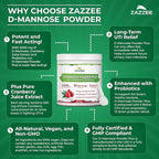 Zazzee D-Mannose Powder Plus, 2000 mg, 30 Servings, Plus 5 Billion CFU Probiotics and Pure Cranberry Juice Extract, Certified Kosher, Free Scoop, 2.98 oz, Urinary Tract Support, Non-GMO, All-Natural