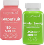 LongLifeNutri Grapefruit Seed Extract 500 mg + Vascular Synergy (Diosmin Hesperidin Complex) 1300 mg Bundle - 180 + 240 Capsules, 6-4 Month Supply, Daily Energy & Vein Support, Made in USA
