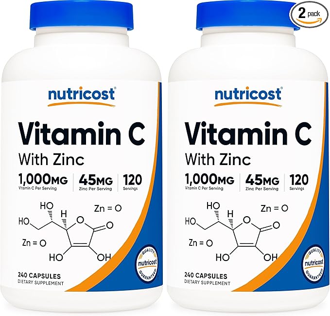 Nutricost Vitamin C with Zinc Capsules, 120 Servings - 1000mg, 45mg Zinc, Non-GMO, Gluten Free Vitamin C Supplement (Pack of 2)
