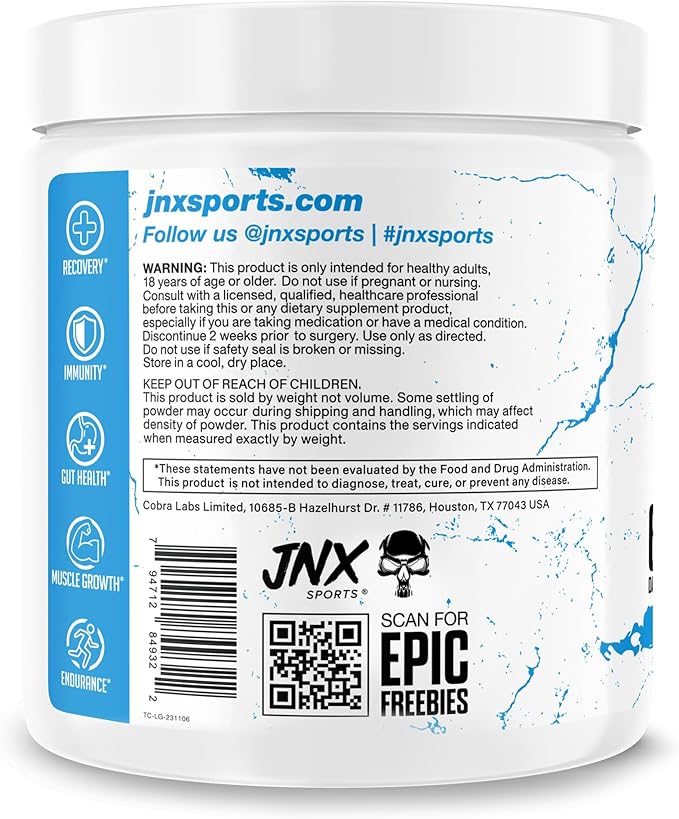 JNX SPORTS, The Curse! Glutamine, L-Glutamine Powder 5g - Support Muscle Recovery, Post Workout, 60 Servings, Unflavored
