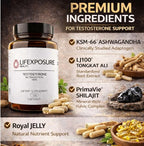 Natural Testosterone Supplement for Men - KSM-66 Ashwagandha, LJ100 Tongkat Ali, PrimaVie Shilajit, Royal Jelly, GG-Gold - Energy, Stamina, & Muscle Support Supplement - 120 Capsules
