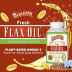 Barlean's Vegan Flaxseed Oil Supplements, Cold-Pressed Flax Seed Supplement Softgels with 1650 mg ALA Fatty Acids, 250 Count