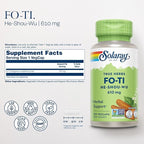 SOLARAY Fo-Ti Capsules - Chinese Herbal Supplement for Men & Women, Support for Herbal Wellness, Vegan, Non GMO, & Lab Verified, 610 mg - 100 Servings, 100 Veg Caps