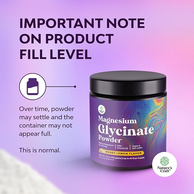 High Absorption Magnesium Glycinate Powder - Vegan Magnesium Powder for Sleep Relaxation & Regularity - Drink Mix Non-GMO Gluten Free & No Artificial Flavors (Honey Lemon) - 136g