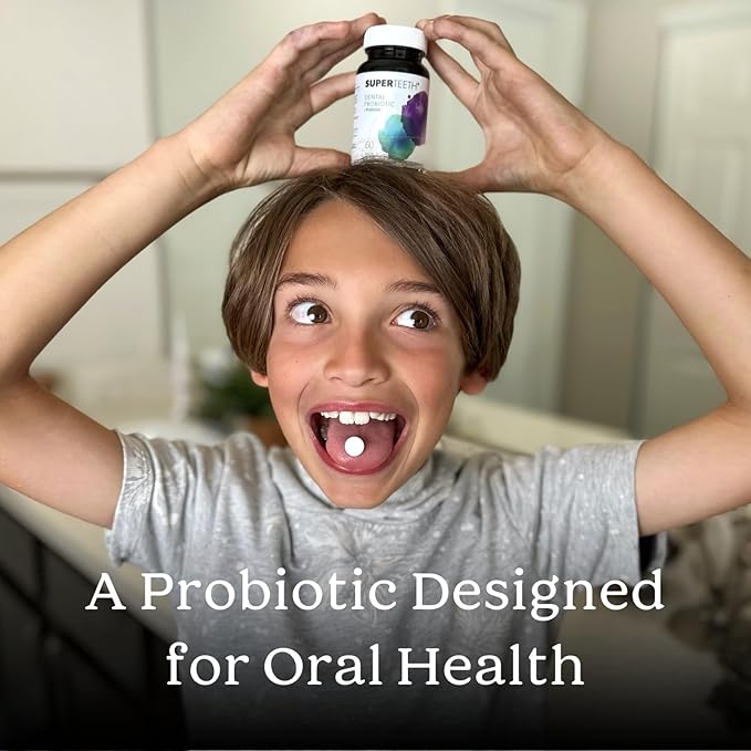 SuperTeeth Oral Probiotics for Mouth Bad Breath & Cavities, Oral Defense Dental Probiotic to Support Healthy Teeth & Gums, Lactobacillus Reuteri Chewable for Kids & Adults, 60 Mint Tablets