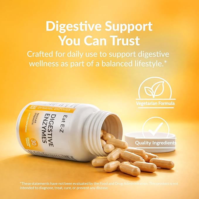 Eat E-Z Digestive Enzymes – Broad-Spectrum Enzyme Blend for Proteins, Carbohydrates, Fats, Dairy & Fiber – Supports Digestive Comfort & Occasional Bloating – 30 Capsules