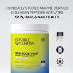 Sparkle Wellness Marine-derived VERISOL Bioactive Hydrolyzed Collagen Peptides | Collagen Powder Supplement with Vitamin C & Hyaluronic Acid | Marine Skin Boost Plus (Vanilla) [50-Serves]
