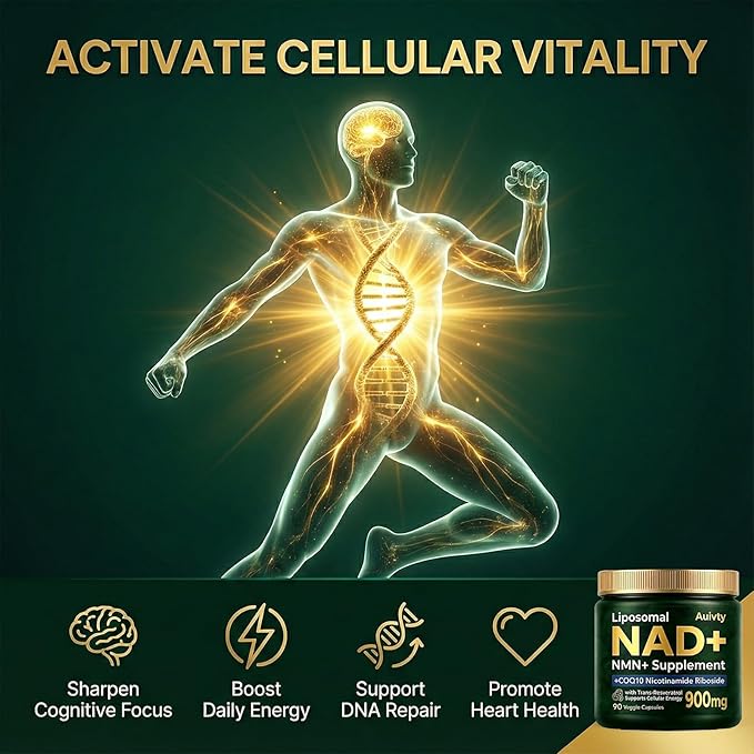 Liposomal NAD+ NMN Supplement with COQ10, Nicotinamide Riboside, Trans-Resveratrol, 900mg, 90 Veggie Capsules
