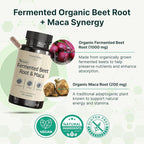 VINATURA Organic Fermented Beet Root with Maca, 1200MG - USA Made and Tested, 90 Capsules