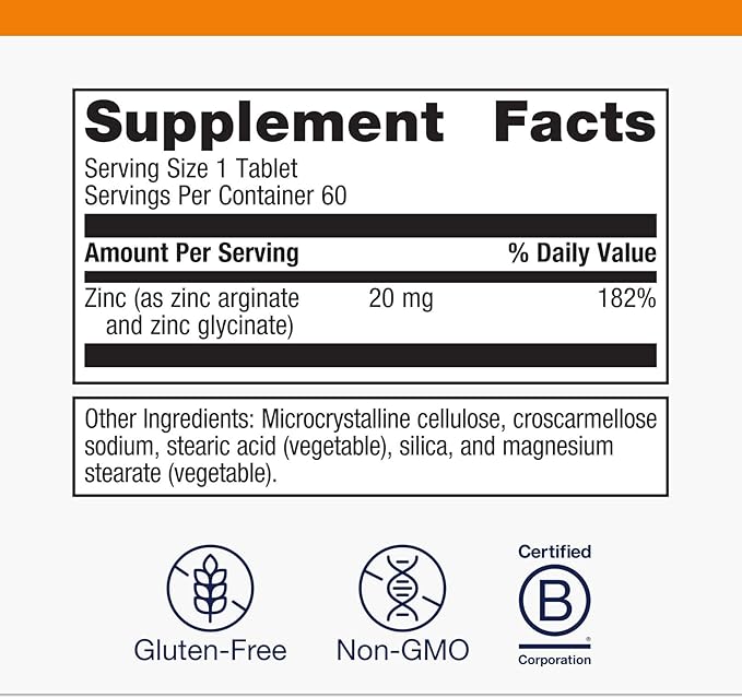 Metagenics Zinc A.G. - Highly Absorbable Zinc with Arginine & Glycine Chelates - Supports Immune Function, Bone Health, Skin & Energy Metabolism - Non-GMO & Gluten-Free - 60 Tablets