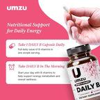 UMZU Daily B, 30 Day Supply – Complete Vitamin B Complex Supplement Blend with B1, B2, B3, B5, B6, B7, B9 & B12 Plus Folic Acid & Biotin – Supports Energy, Focus, Mood, Metabolism & Overall Wellness