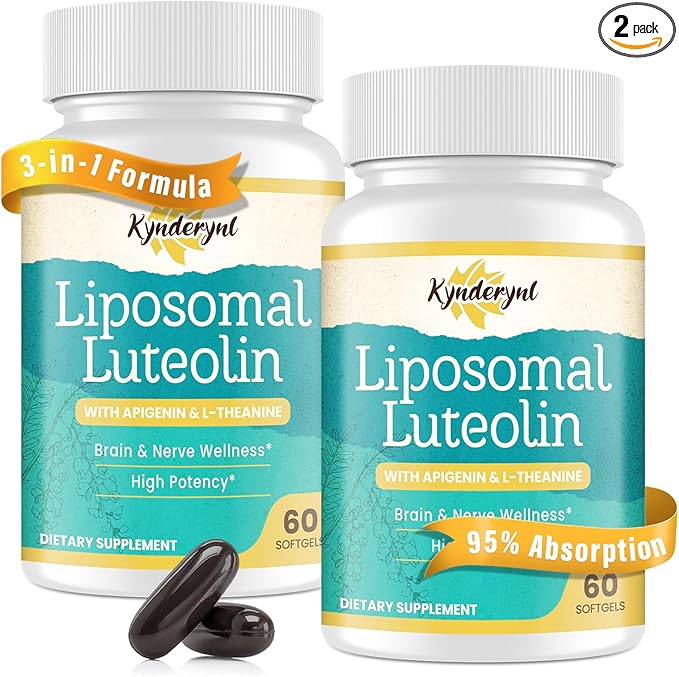 Liposomal Luteolin 200mg – Luteolin Supplement & Brain Supplement for Memory and Focus with Apigenin & L-Theanine – Non-GMO, Gluten-Free, 120 Softgels