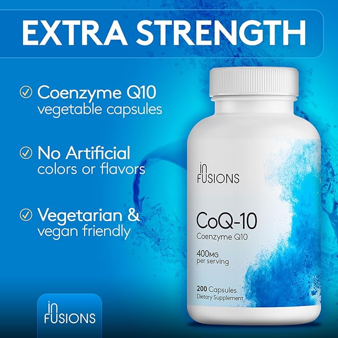 Infusions Pure Extra Strength CoQ10 400mg 200 Capsules High Absorption Gluten Free Non-GMO