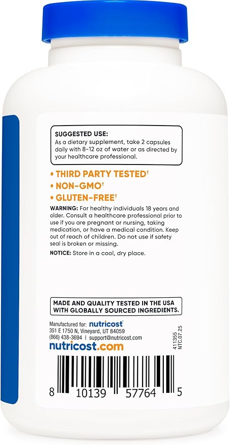 Nutricost Sodium Butyrate 1,500mg Per Serving, 120 Capsules for 60 Servings Per Bottle - Provides 1,200mg of Butyric Acid, Vegan, GMO-Free, Gluten-Free
