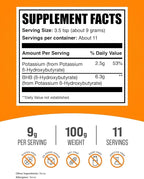BulkSupplements.com Potassium BHB Powder - Beta-Hydroxybutyrate Powder, Unflavored Potassium BHB Supplement - Vegan & Gluten Free, 9g per Serving, 100g (3.5 oz) (Pack of 1)