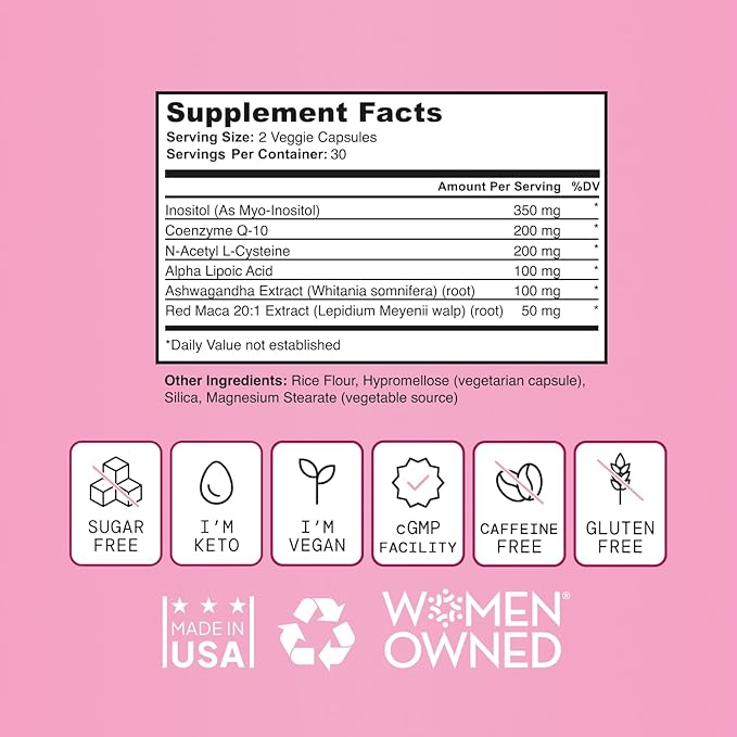 Fertility Support for Women | Conception for Her, Coenzyme Q10, Ashwagandha, Myo-Inositol & More| Support Cycle Regularity & Ovulation| Vegan, Non-GMO, USA Made-60 Capsules