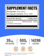 BulkSupplements.com Vitamin A Palmitate Powder - as Retinol Palmitate, Vitamin A Supplement for Immune & Eye Support - Gluten Free, 35mg per Serving, 500g (1.1 lbs) (Pack of 1)