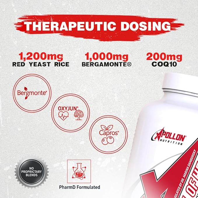 Apollon Nutrition Full of Heart – Comprehensive Cardiovascular Support | Bergamonte, Red Yeast Rice, CoQ10 | PharmD Formulated | 240 Capsules (30 Servings)