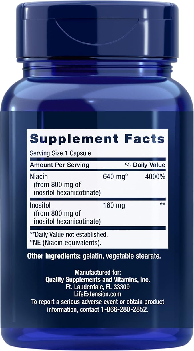 Life Extension No Flush Niacin,B3 for Heart Health,Cholesterol & Energy Support,Non-GMO,Gluten-Free,100 Capsules,(Pack of 2)