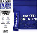 NAKED Creatine Stick Packs - Unflavored Micronized Creatine, NSF Certified,Vegan, Non-GMO, Gluten-Free, Soy-Free, No Fillers, Supports Muscle Growth & Strength - 30 Servings