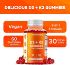 Vitamatic Vitamin D3 + K2 Gummies – 60 Count | Supports Bone, Heart & Immune Health – Promotes Calcium Absorption – Plant-Based, Non-GMO, Gluten-Free