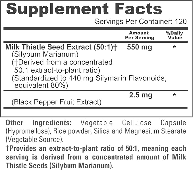 NusaPure Milk Thistle Capsules, 550 mg, 120 Veg Capsules (Non-GMO, Vegan)