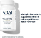 Vital Nutrients Vitamin B12 1000mcg - Vegan - Methylcobalamin for Metabolism, Cognitive & Nervous System Health* - High-Potency B12 Supplement - Gluten, Dairy, Soy Free - 100 Capsules