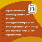 FGO Organic Turmeric Powder w/Curcumin, 1 Pound / 16oz Bulk Resealable Pouch, USDA Organic and Non-GMO, Sourced from India, Packaging May Vary (Pack of 1)