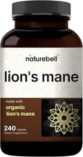 NatureBell Lion’s Mane - 240 Capsules - Organic Fruiting Body & Mycelium - Brain, Immune & Energy Support* - High-Potency Extract - Non-GMO & Gluten-Free
