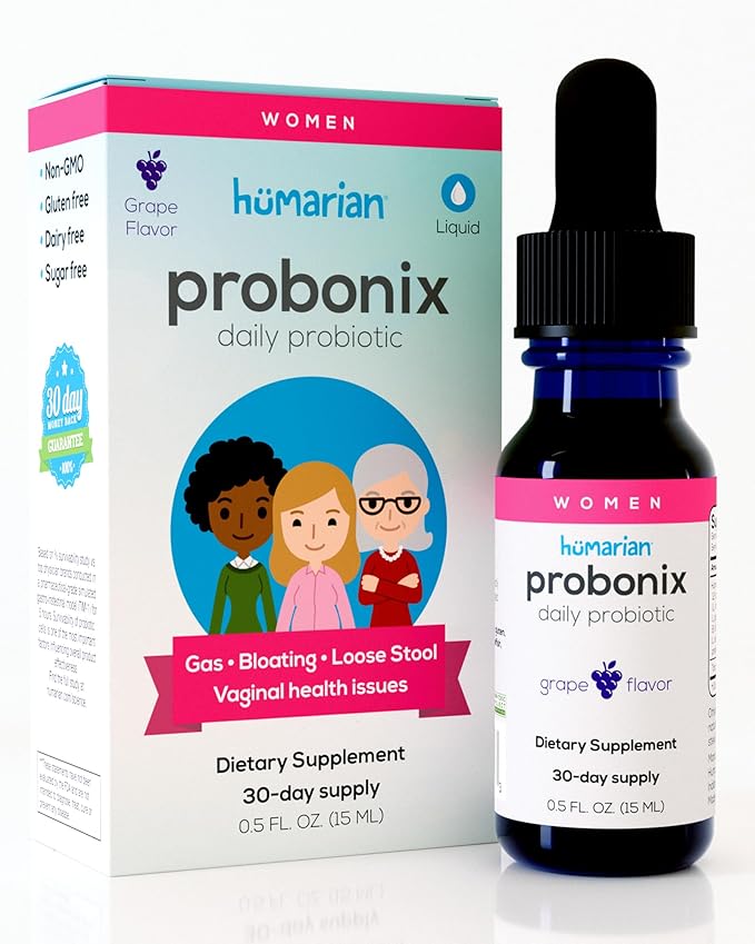 Probonix Humarian Liquid Probiotics for Women - 12-Strain Probiotic Drops to Fortify Women’s Gut Health, Vaginal Health, Immunity and Overall Wellness - 30-Day Supply - Delicious Grape Flavor