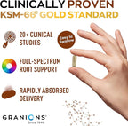 Granions KSM66 Ashwagandha Supplements - 1,050 mg, 5% Withanolides, Clinically Studied KSM-66 Root Extract Pills - Vegan Stress and Focus Support for Men and Women - 90 KSM 66 Ashwagandha Capsules