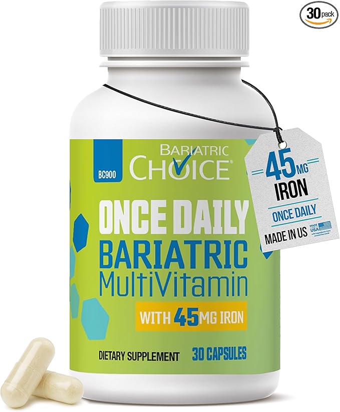 Bariatric Choice Once-Daily Bariatric Multivitamin with 45 mg of Iron | Easy to Swallow Capsule | Vitamin for Bariatric Surgery Patients | 30 Count (1-Month Supply)