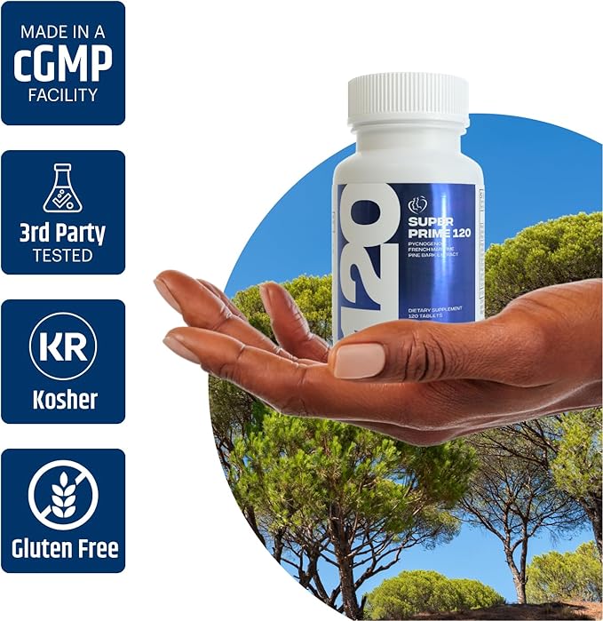 Kaire Super Maritime Prime 120 - Quick Release Tablets – 60mg Pycnogenol® French Maritime Pine Bark Extract Per Serving – Herbal Support Complex