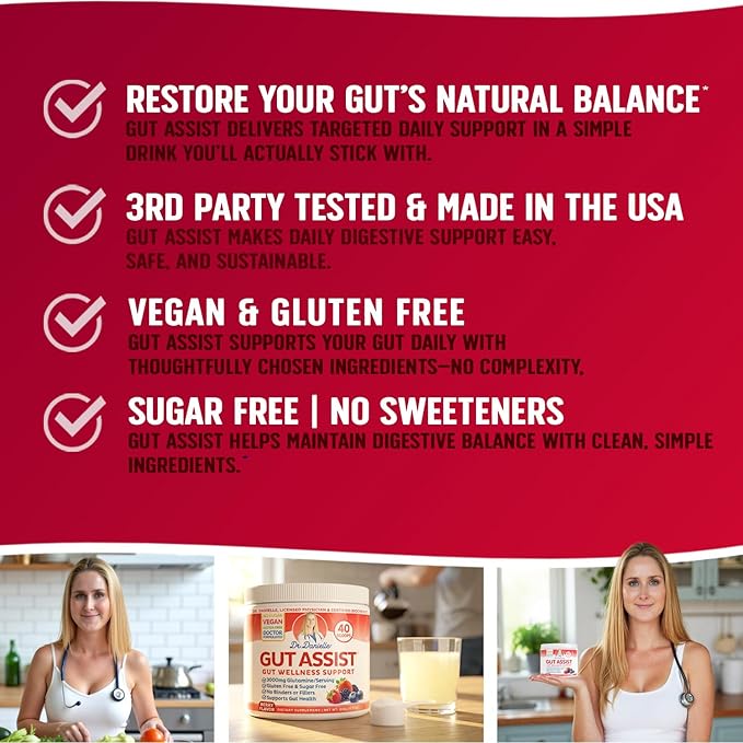 Doctor Danielle Leaky Gut Support Powder | L-Glutamine Gut Lining Formula | Gut Assist by Dr. Danielles, Berry