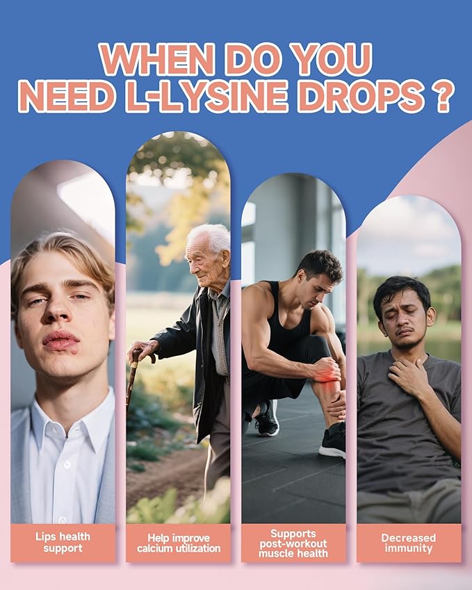 L-Lysine 1000mg Liquid Drops, L-Lysine Supplement for Essential Amino Acid Supplement for Lips & Oral Health & Collagen Formation Support, Natural Grape Seed Extract Drops-300 mg Grape Seed Extract L