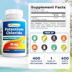 Best Naturals Potassium Chloride Supplement 99mg 400 Tablets - 3rd Party Lab Tested