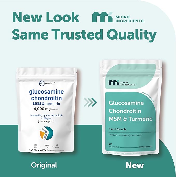 Micro Ingredients Glucosamine Chondroitin MSM and Turmeric Supplement, 300 Bisected Tablets | 1,500 mg Glucosamine Per Serving | 7-in-1 with Boswellia, Hyaluronic Acid, & Collagen Complex